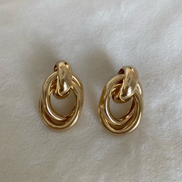 Gold Linked Dangle Hoop Loop Round Statement Earrings New - Picture 4 of 8